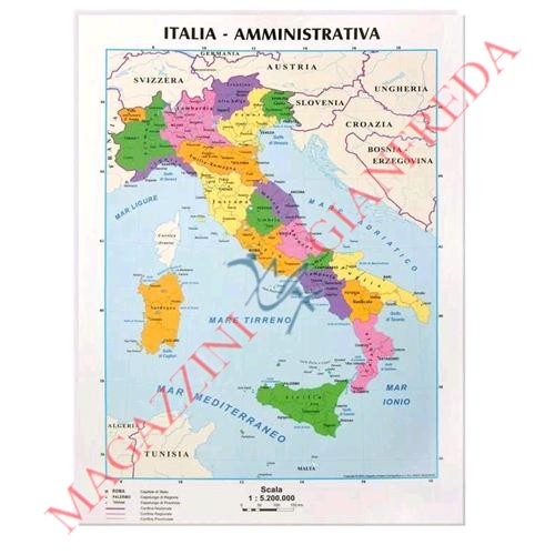 CARTA GEOGRAFICA DA BANCO ITALIA POLITICA/FISICA A4 21 x 29,7 CM.